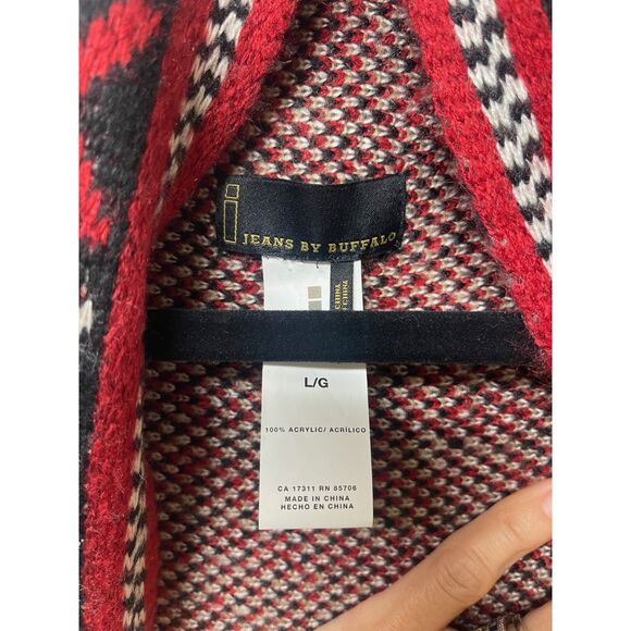 I JEANS BY BUFFALO Red/Black/White Open Cardigan Sweater, Naveah, Sz L - Picture 6 of 7